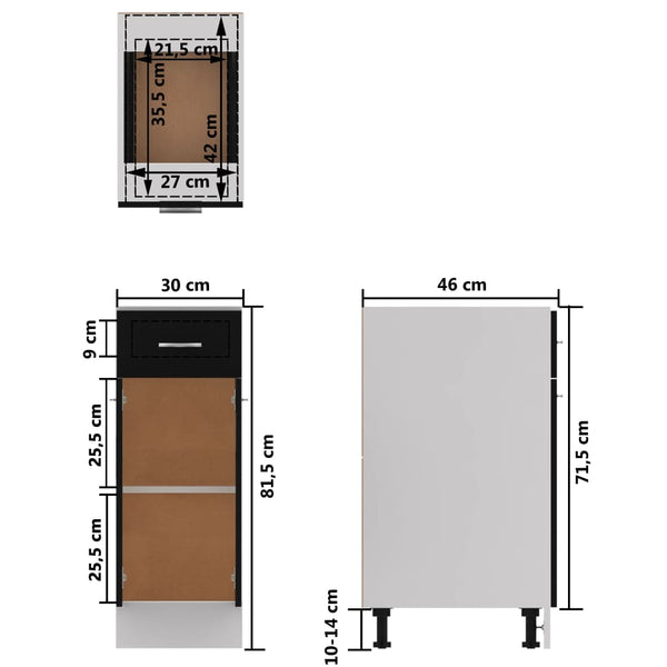 Schwarzer Schubladenschrank Lyon, 30x46x81,5 cm