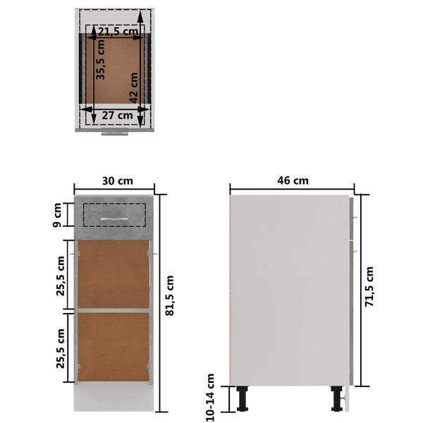Lyon Schubunterschrank Betongrau 30x46x81,5 cm