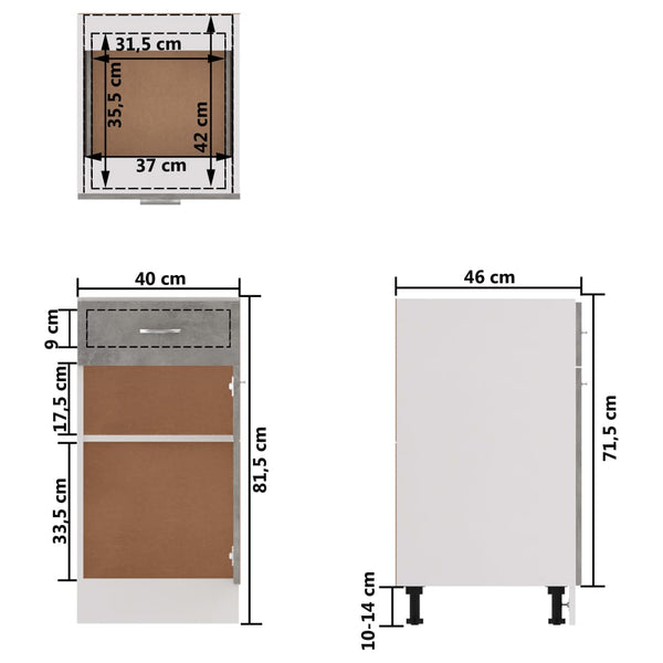 Betongrauer Schubunterschrank 40 cm
