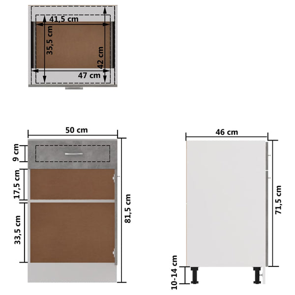 Betongrauer Schubunterschrank Lyon 50 cm