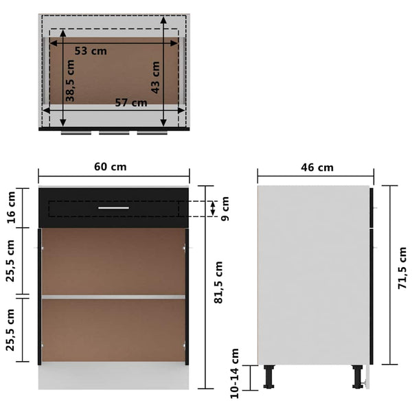 Schwarzer Schubladenschrank Lyon 60 cm