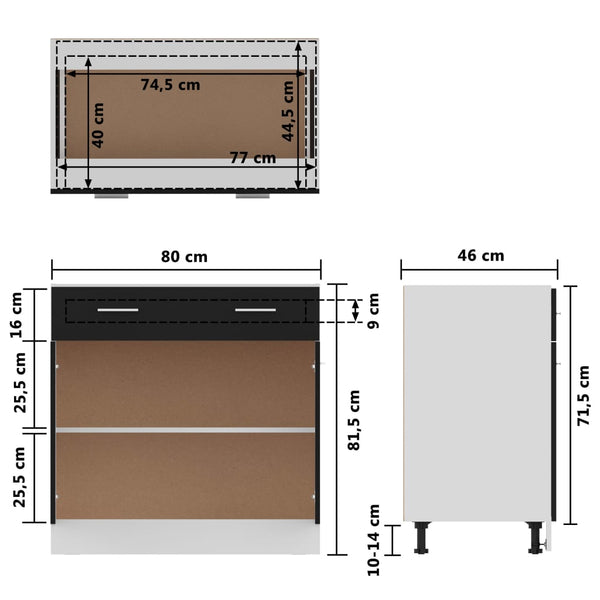 Schwarzer Schubunterschrank Lyon 80 cm