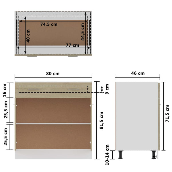 Sonoma Eiche Schubunterschrank 80 cm