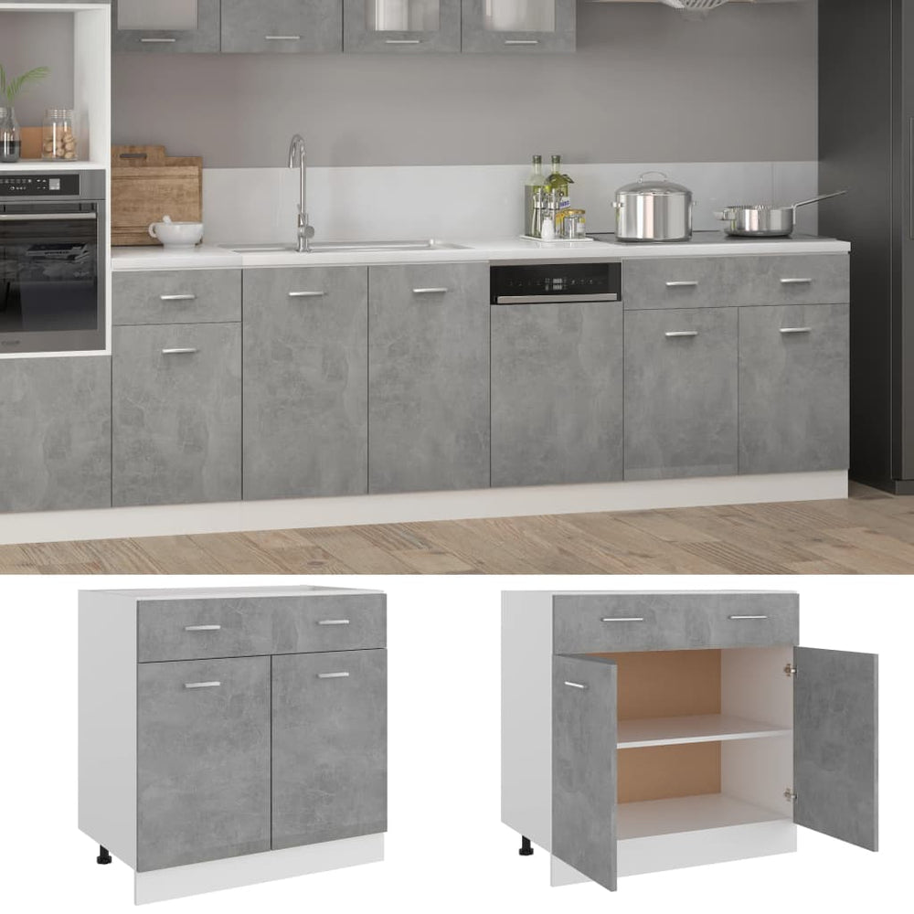 Betongrauer Schubunterschrank 80cm