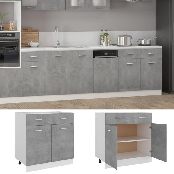 Betongrauer Schubunterschrank 80cm
