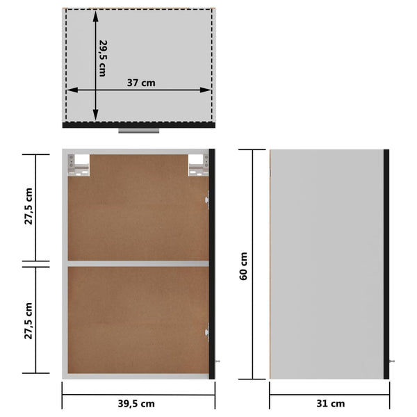 Schwarzer Hängeschrank Lyon, 39,5 cm