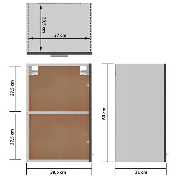 Hochglanz Grau Hängeschrank 60cm