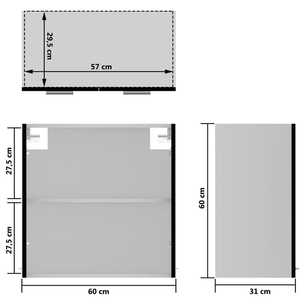 Hängeglasschrank Lyon Schwarz 60 cm