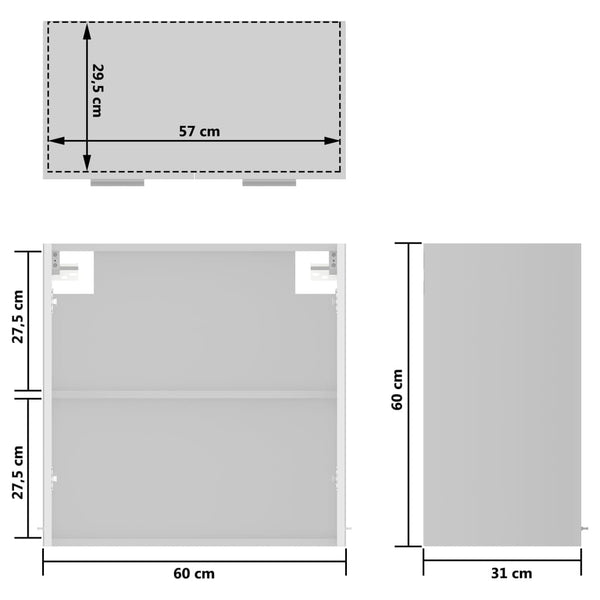Hängeglasschrank Lyon, Hochglanz Weiß, 60 cm