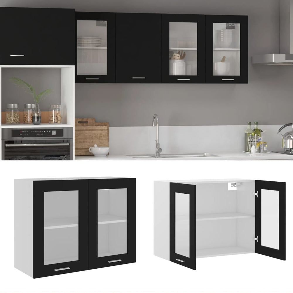 Hängeglasschrank Lyon Schwarz 80 cm