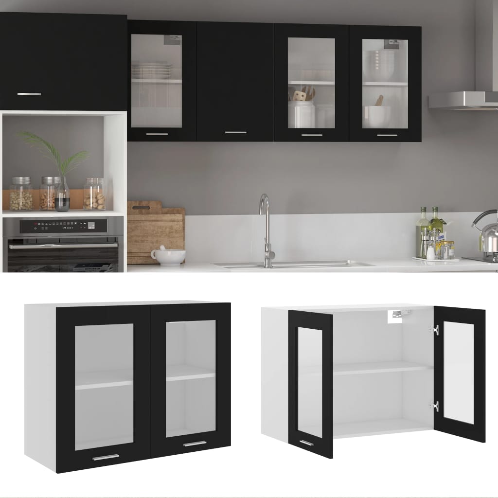 Hängeglasschrank Lyon Schwarz 80 cm