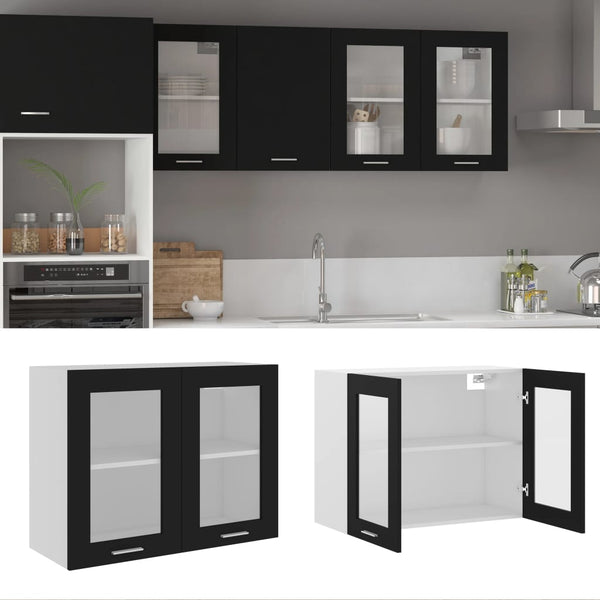 Hängeglasschrank Lyon Schwarz 80 cm