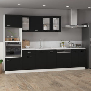 vidaXL Meuble Haut de Cuisine pour Micro-Ondes Lyon Noir 60x57x207 cm Bois d'ingénierie