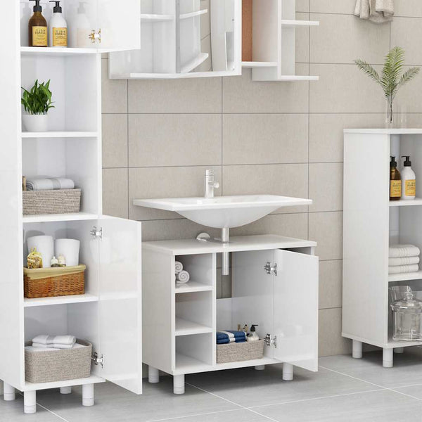 Hochglanz Badezimmerschrank Weiß 60cm