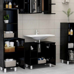 Hochglanz Badezimmerschrank Schwarz 60 cm