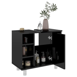 Hochglanz Badezimmerschrank Schwarz 60 cm