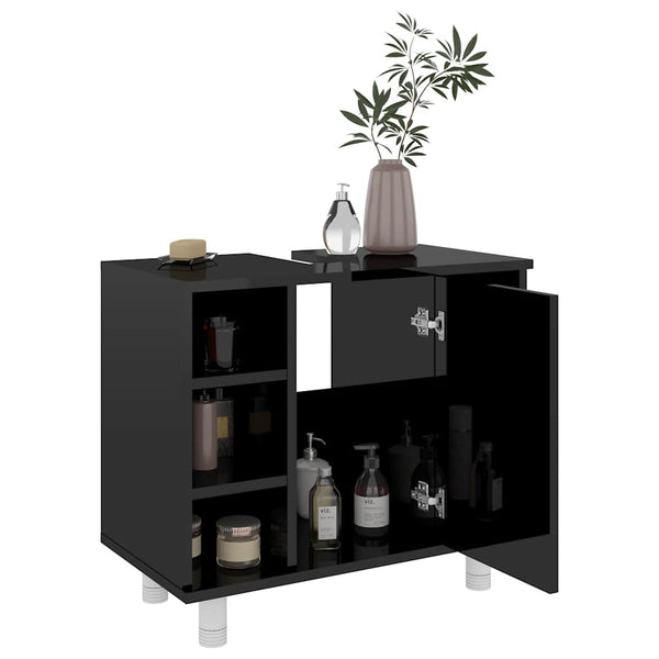Hochglanz Badezimmerschrank Schwarz 60 cm