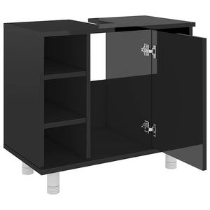 Hochglanz Badezimmerschrank Schwarz 60 cm