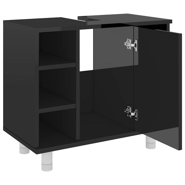 Hochglanz Badezimmerschrank Schwarz 60 cm