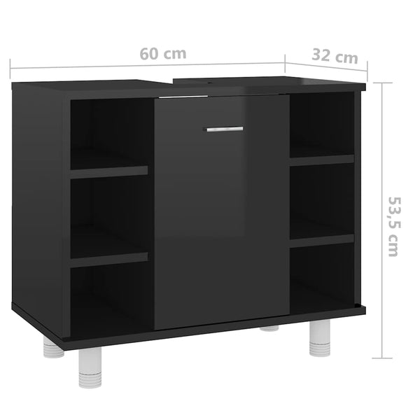 Hochglanz Badezimmerschrank Schwarz 60 cm