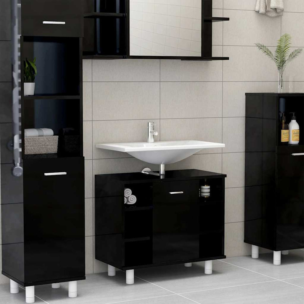 Hochglanz Badezimmerschrank Schwarz 60 cm