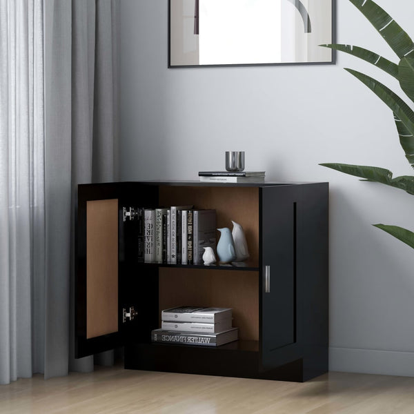Schwarzes Bücherregal mit Türen, 82,5 cm