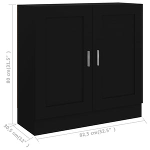 Schwarzes Bücherregal mit Türen, 82,5 cm