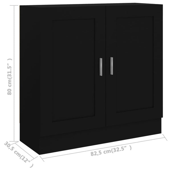 Schwarzes Bücherregal mit Türen, 82,5 cm