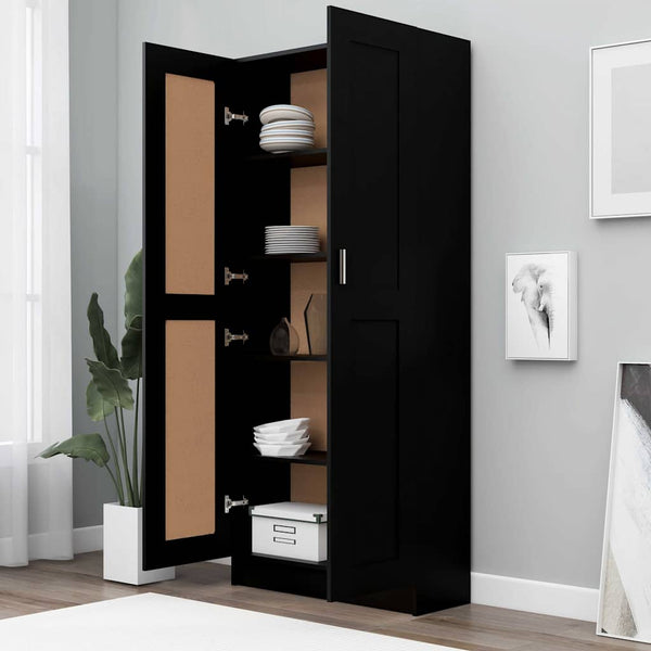 Schwarzes Bücherregal mit Türen, 82,5 cm