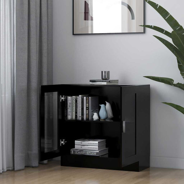 Schwarzer Vitrinenschrank mit Fächern