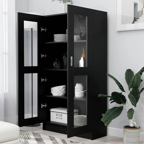 Schwarzer Vitrinenschrank, 82,5 cm, Holzwerkstoff