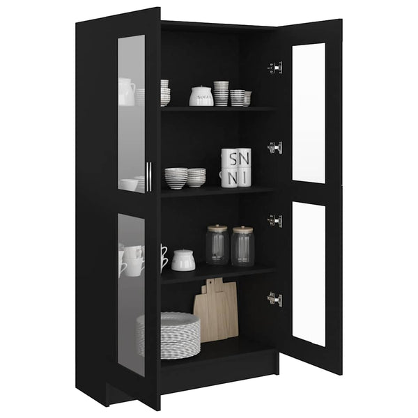 Schwarzer Vitrinenschrank, 82,5 cm, Holzwerkstoff