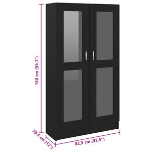 Schwarzer Vitrinenschrank, 82,5 cm, Holzwerkstoff