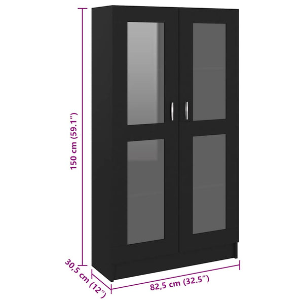 Schwarzer Vitrinenschrank, 82,5 cm, Holzwerkstoff