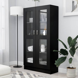 Schwarzer Vitrinenschrank, 82,5 cm, Holzwerkstoff