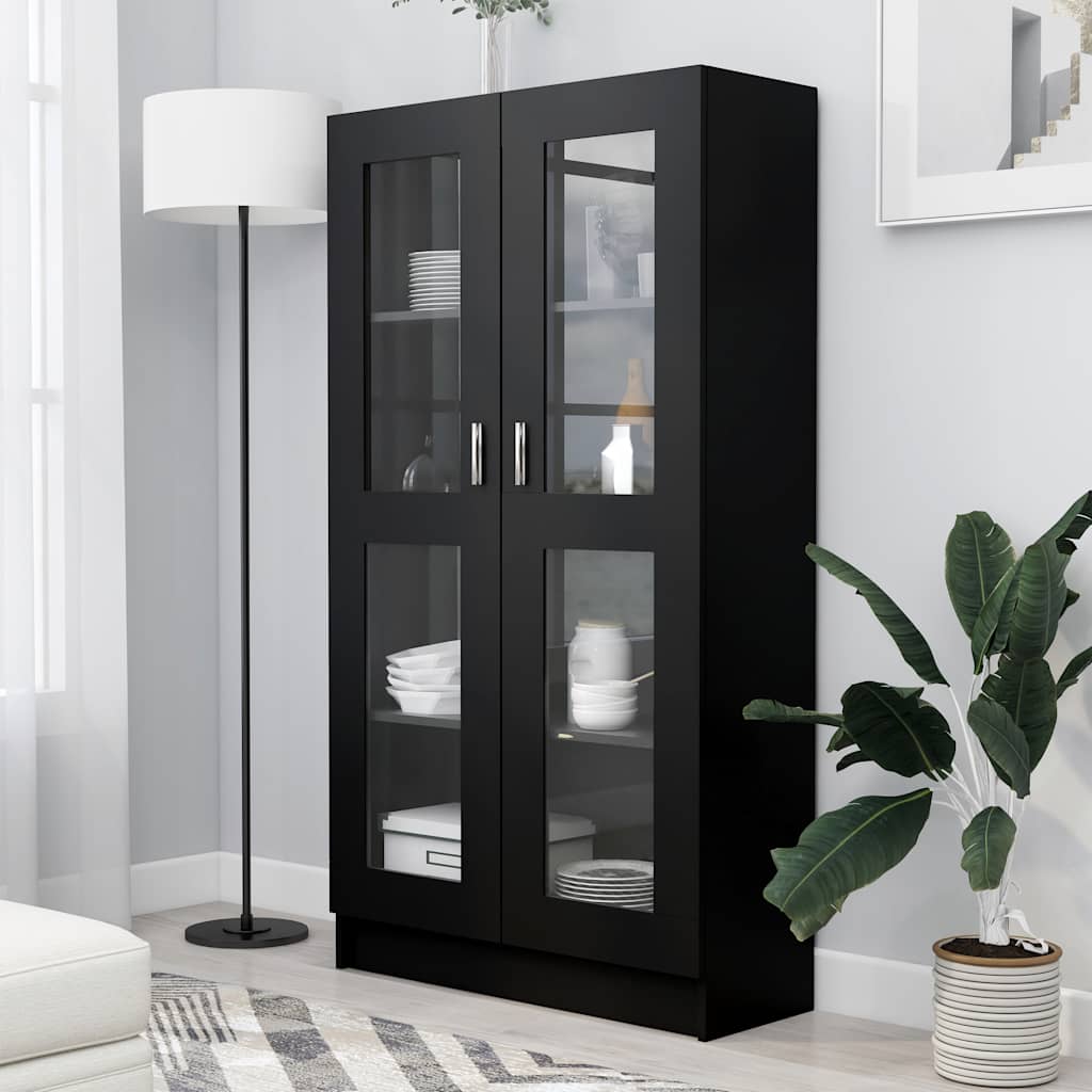 Schwarzer Vitrinenschrank, 82,5 cm, Holzwerkstoff
