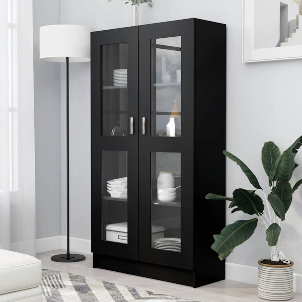 Schwarzer Vitrinenschrank, 82,5 cm, Holzwerkstoff