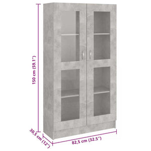 Betongrauer Vitrinenschrank, 82,5 cm