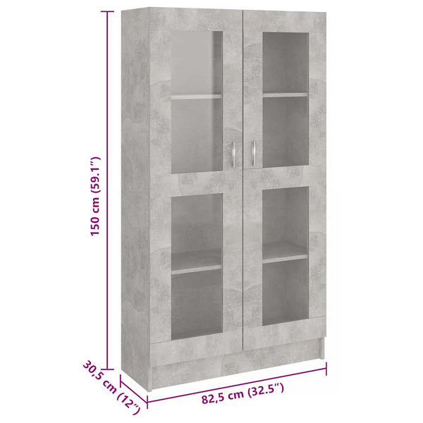 Betongrauer Vitrinenschrank, 82,5 cm