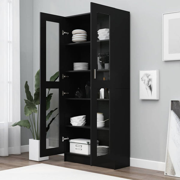 Schwarzer Vitrinenschrank 82,5x30,5x185cm