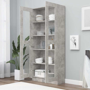 Betongrauer Vitrinenschrank, 185,5 cm hoch