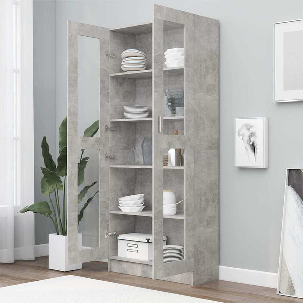 Betongrauer Vitrinenschrank, 185,5 cm hoch