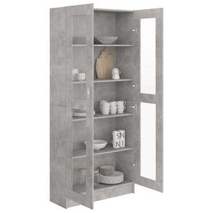 Betongrauer Vitrinenschrank, 185,5 cm hoch