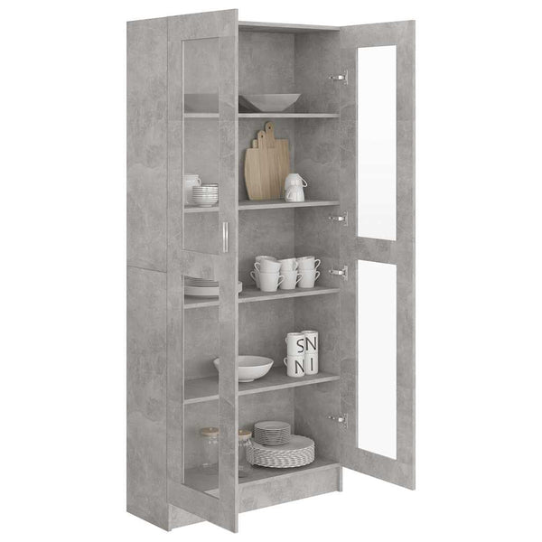 Betongrauer Vitrinenschrank, 185,5 cm hoch