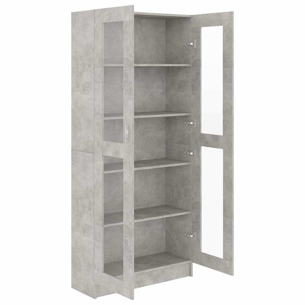 Betongrauer Vitrinenschrank, 185,5 cm hoch