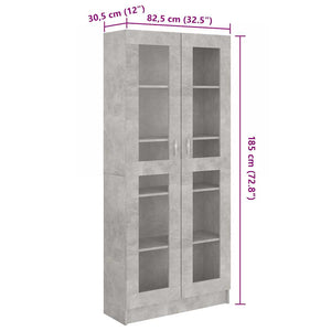 Betongrauer Vitrinenschrank, 185,5 cm hoch