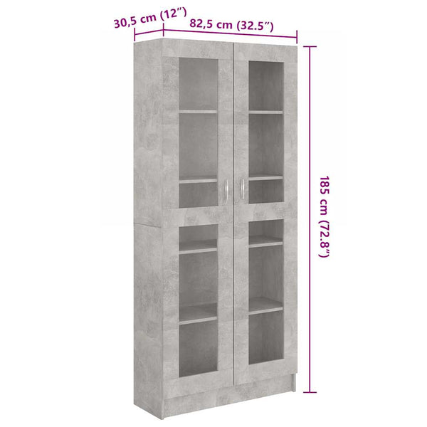 Betongrauer Vitrinenschrank, 185,5 cm hoch