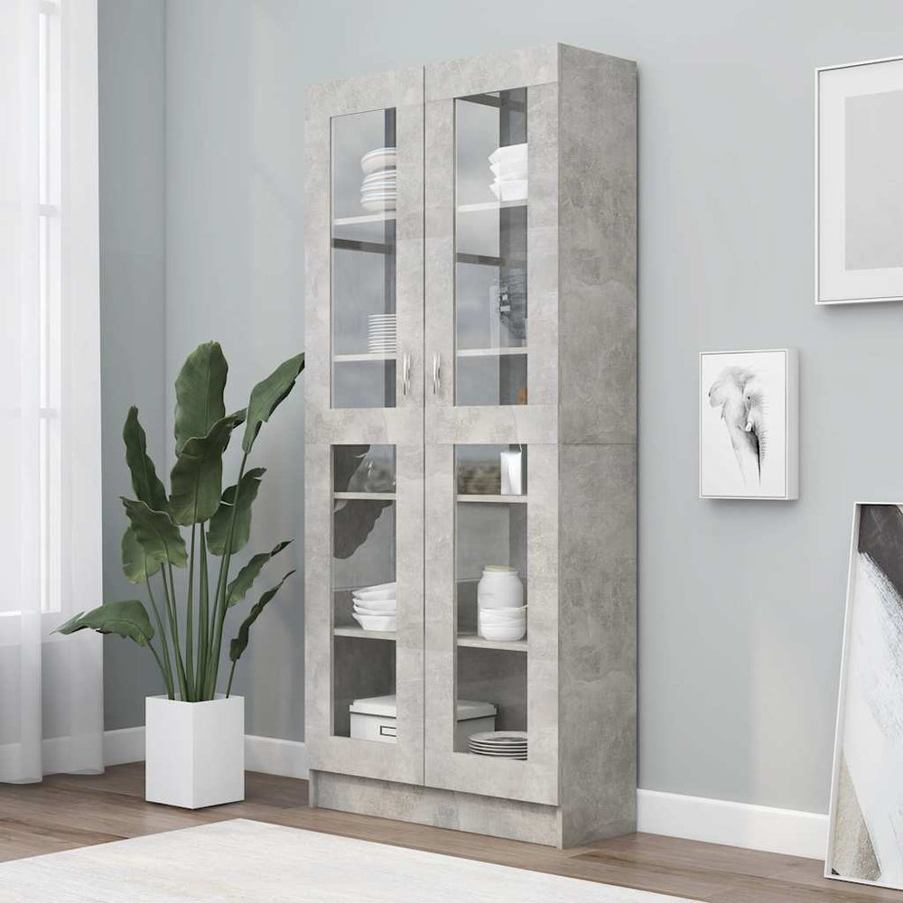 Betongrauer Vitrinenschrank, 185,5 cm hoch