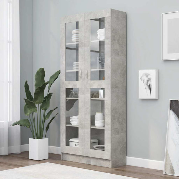 Betongrauer Vitrinenschrank, 185,5 cm hoch