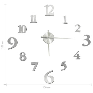 3D Wanduhr Silber 100 cm XXL